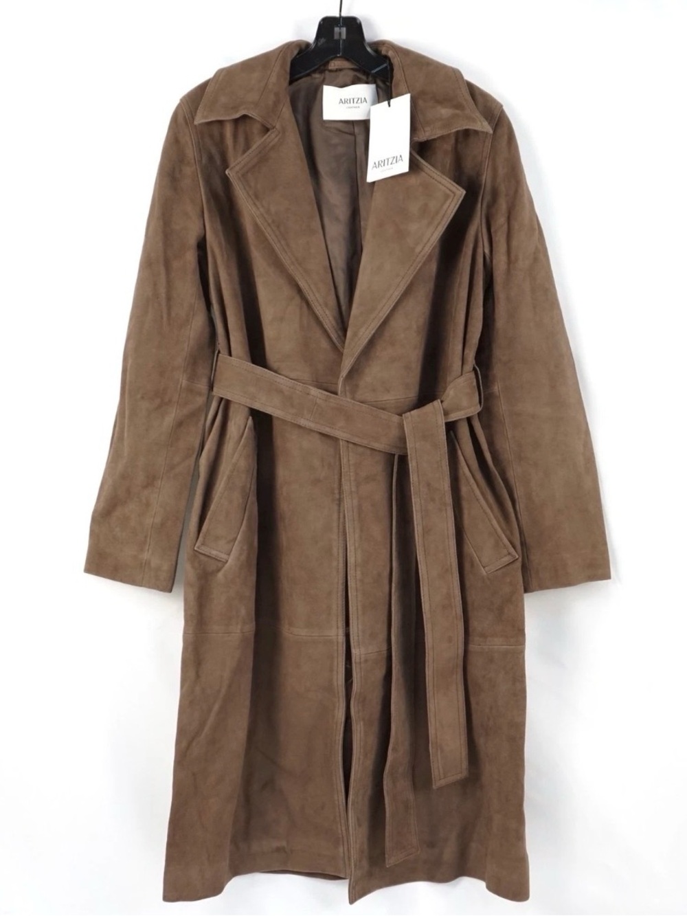 Aritzia Coat Leather Suede Wrap Trench Coat In Dark Chocolate - Women's Size S